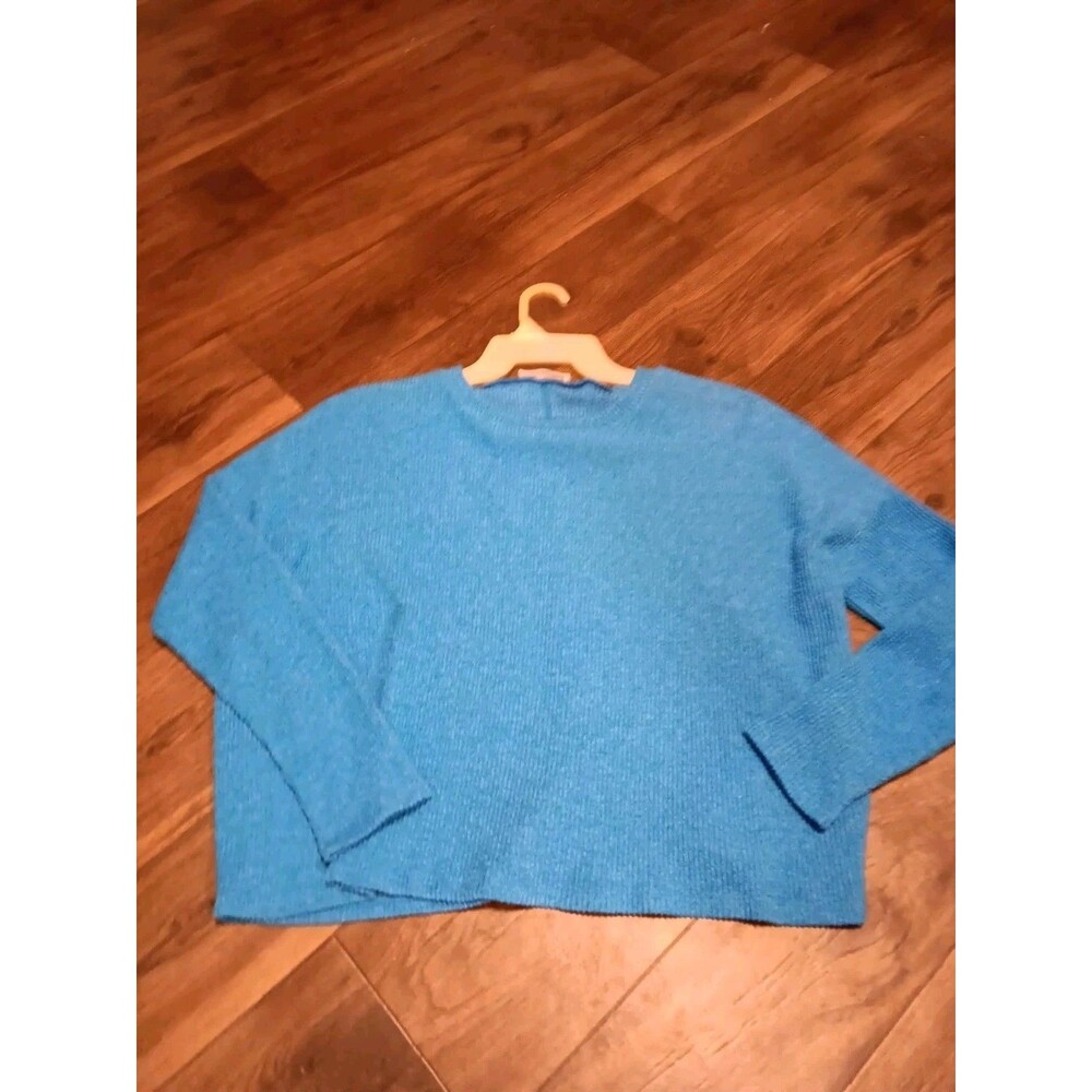Zenna Blue Ribbed Cropped Sweater Long Sleeve Women's Sz S/M
